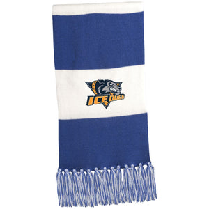 Embroidered Sport-Tek Fringed Scarf - White/True Royal / One Size - Hats